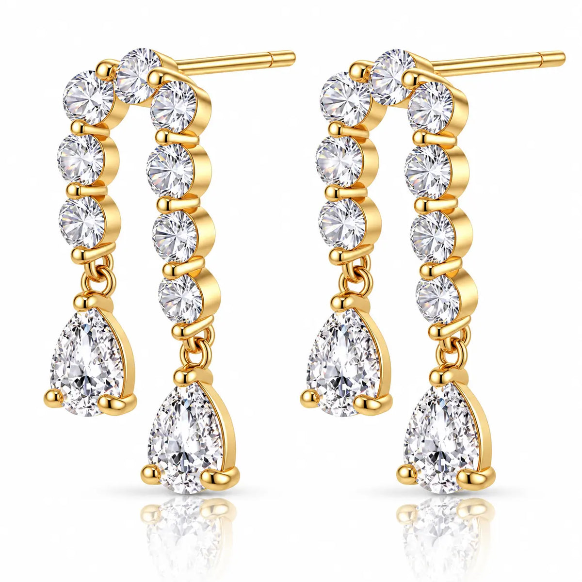 Arched Twin Pear Zirconia Earrings - 14K Gold Plated