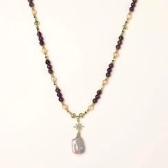 Astral Bloom Gold Amethyst Pearl Necklace Jewellar