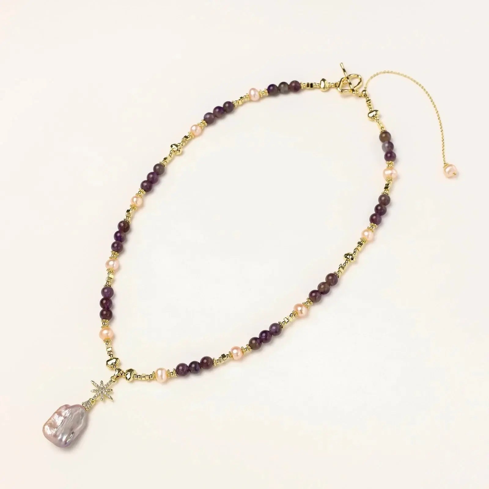 Astral Bloom Gold Amethyst Pearl Necklace Jewellar