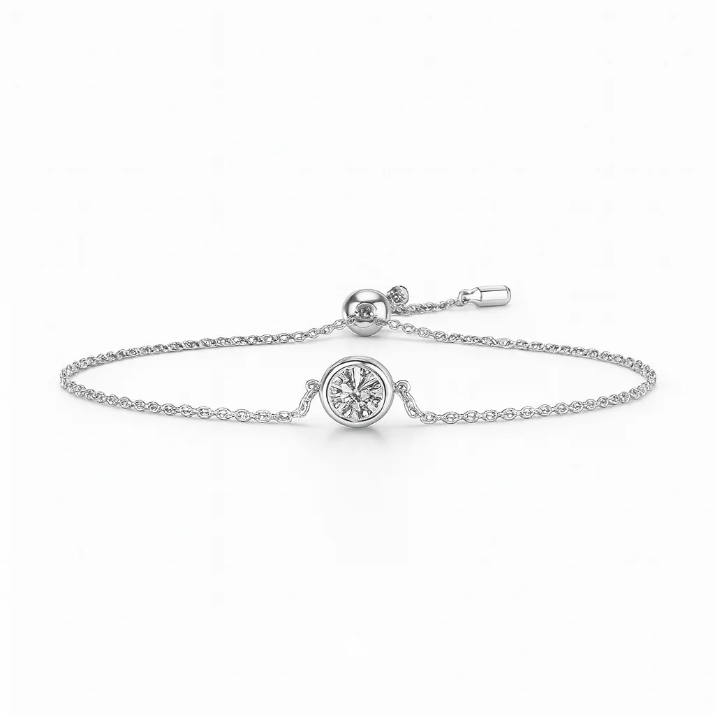Aurelia S925 sterling silver moissanite tennis bracelet in Silver/Rose Gold with adjustable fit and lobster clasp.