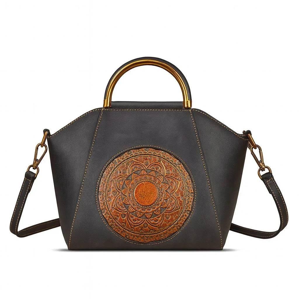Aurelia Totem – Embossed Leather Top Handle Tote Bag - Jewellar