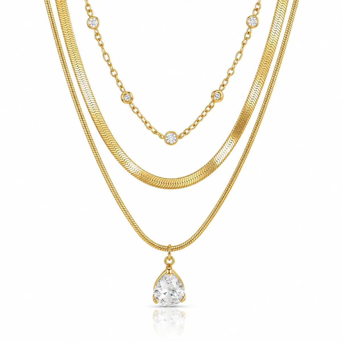 Aurelle Layered Teardrop Zircon Necklace - 18K Gold Plated