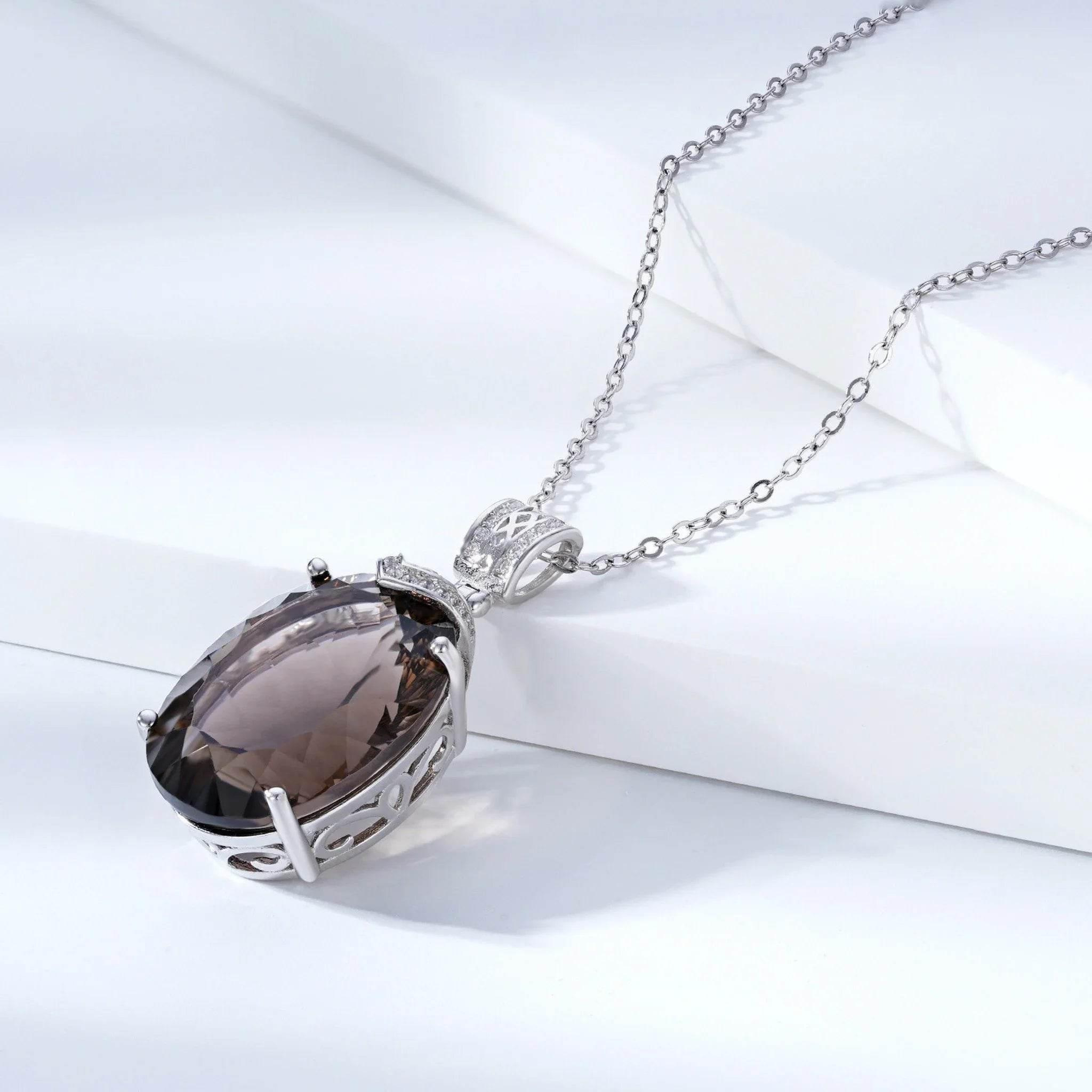 Aurora Bloom – 925 Silver Natural Tea Crystal Pendant Necklace - Jewellar