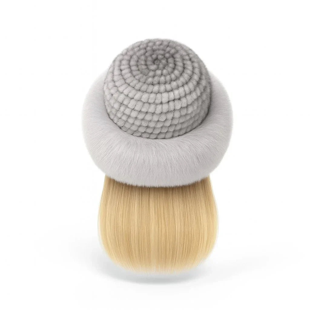 Luxurious braided mink and fox fur winter hat for women – Aurora by Jewellar, dome-shaped and brimless.