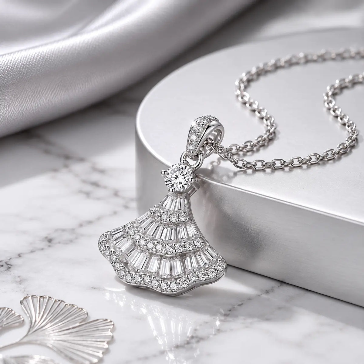 Aurora Fan Zirconia Necklace - 925 Sterling Silver