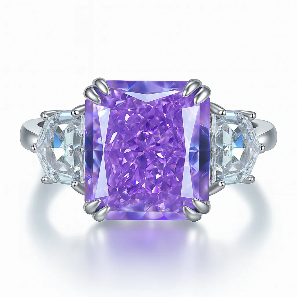 Aurora IceCut high carbon diamond ring with geometric ice cut design in purple and yellow – elegant fashion jewelry by Jewellar