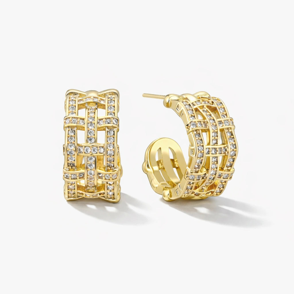 Aurora Lattice Gold Hoops – 14K Plated Statement Earring Jewellar
