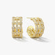 14K gold-plated lattice hoop earrings with sparkling crystals on white background