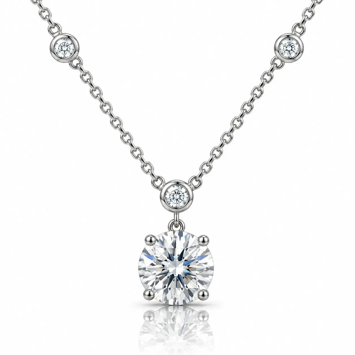 Aveline Round Moissanite Station Necklace - 925 Sterling Silver