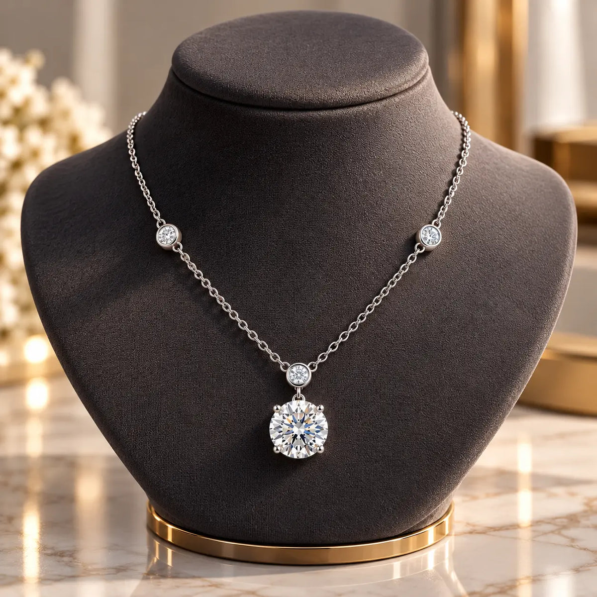 Aveline Round Moissanite Station Necklace - 925 Sterling Silver