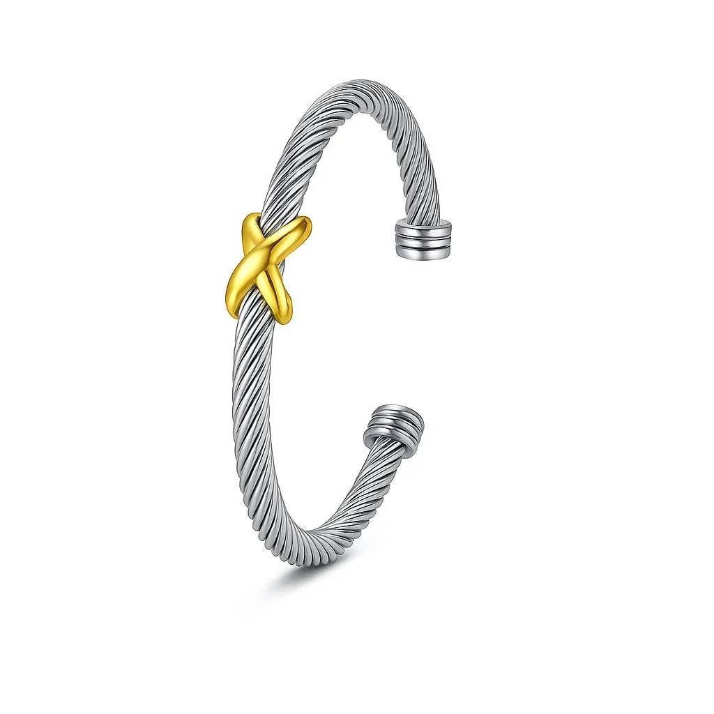 Axis Link – Unisex Steel Cable Bracelet with Zircon Accent - Jewellar