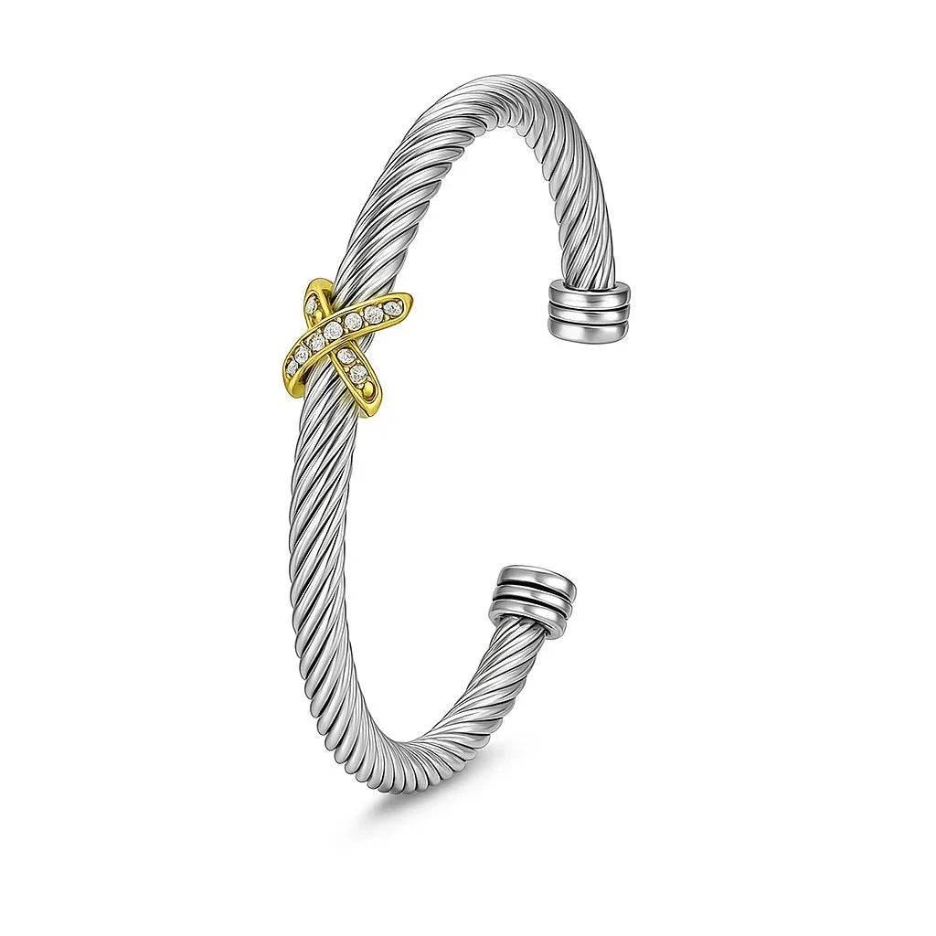 Axis Link – Unisex Steel Cable Bracelet with Zircon Accent - Jewellar