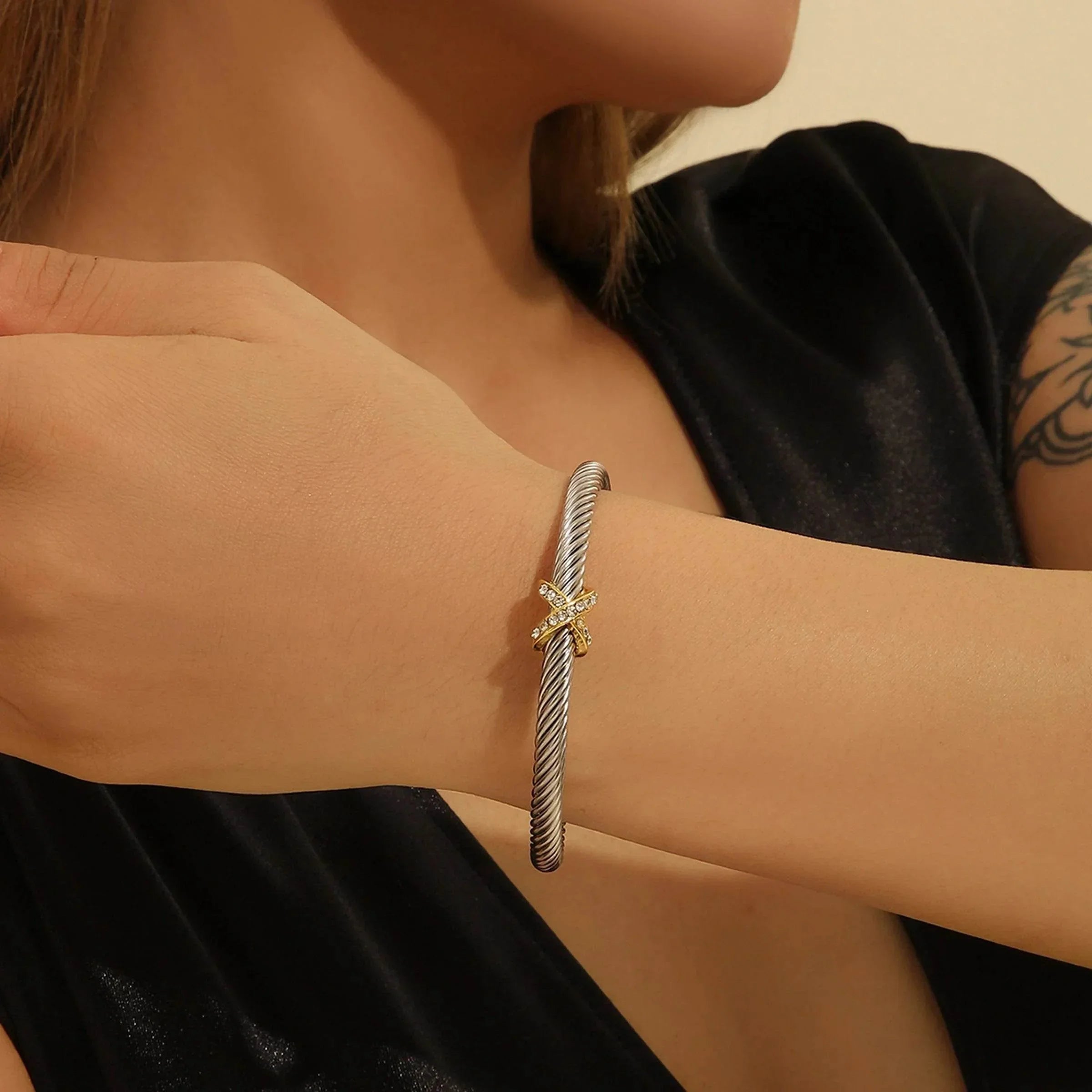 Axis Link – Unisex Steel Cable Bracelet with Zircon Accent - Jewellar