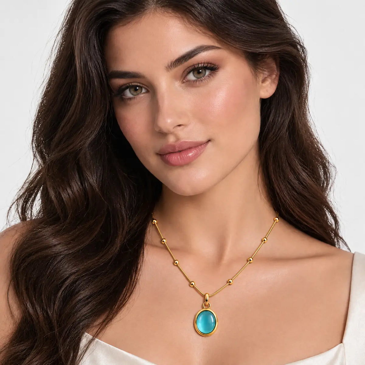 Azure Oval Zircon Satellite Necklace - 18K Gold PVD Plated