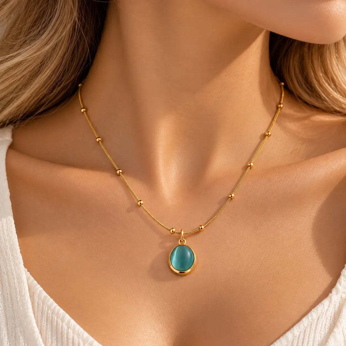 Azure Oval Zircon Satellite Necklace - 18K Gold PVD Plated