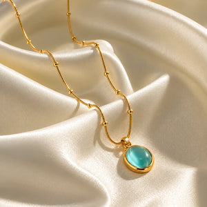 Azure Oval Zircon Satellite Necklace - 18K Gold PVD Plated
