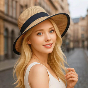 Bella Bow – Foldable Straw Sun Hat with Wide Brim - Jewellar