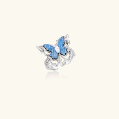 Blue Flutter Silver Ring - White gold plated Jewellar