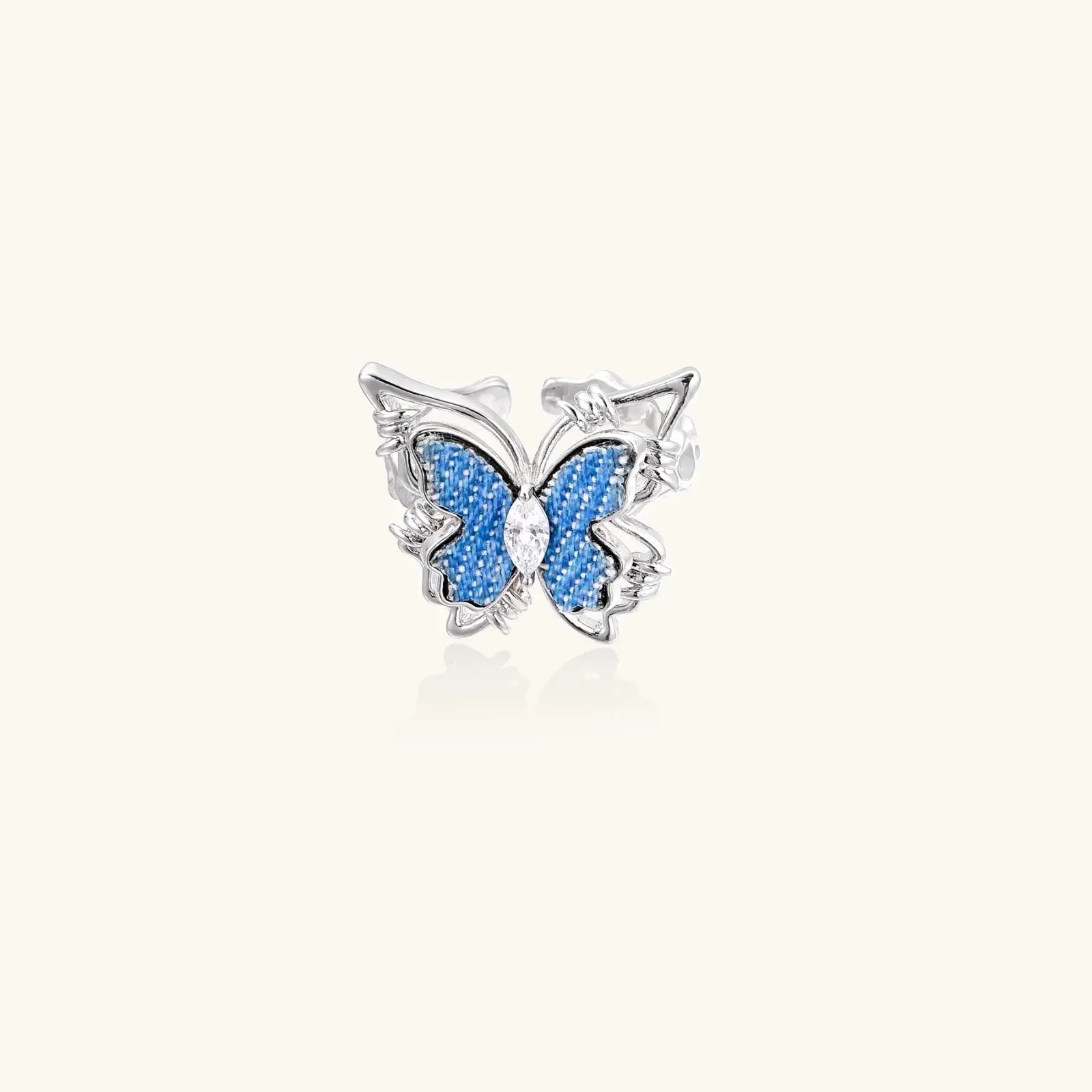 Blue Flutter Silver Ring - White gold plated Jewellar