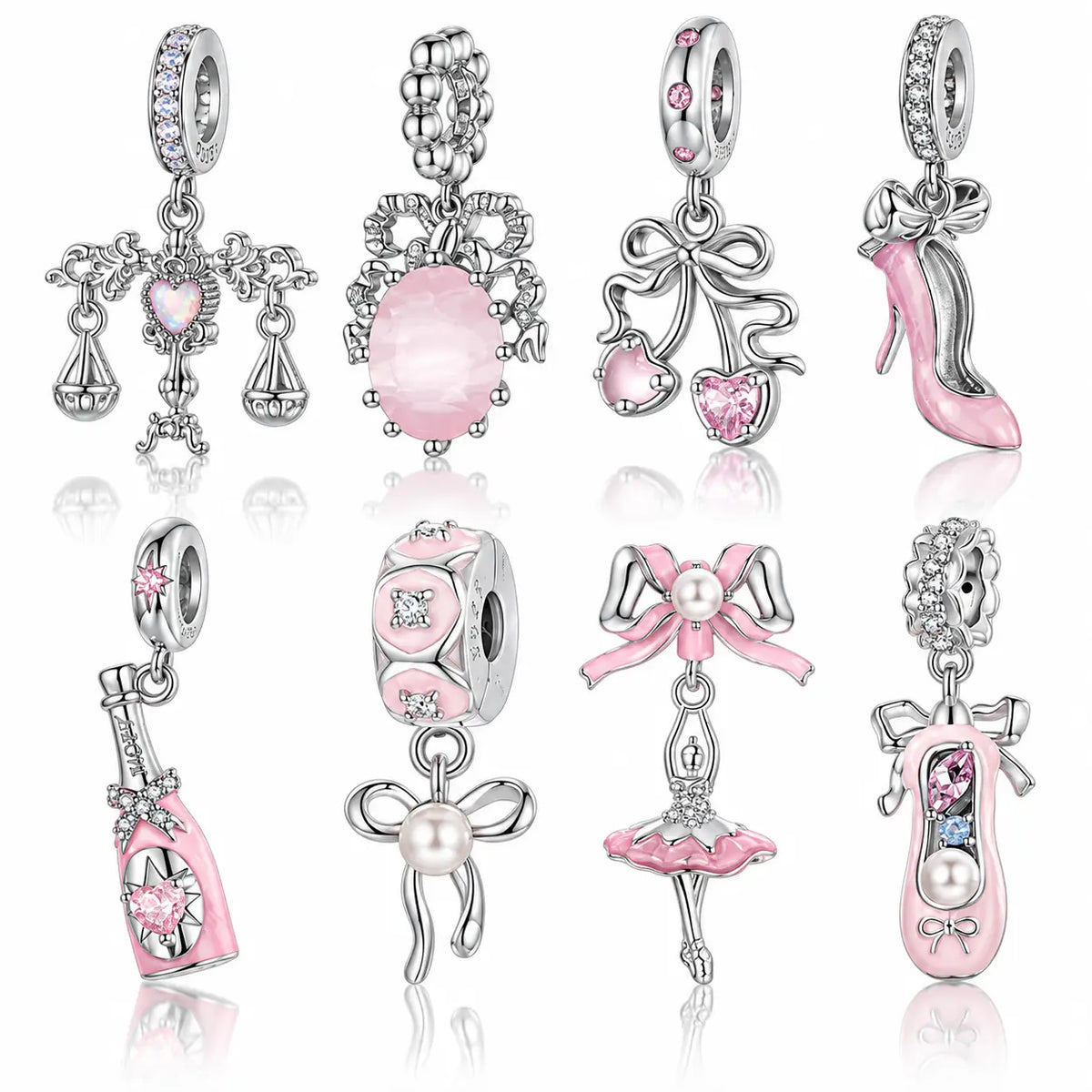 Blush Ballet Charms & Safety Chain - 925 Sterling Silver