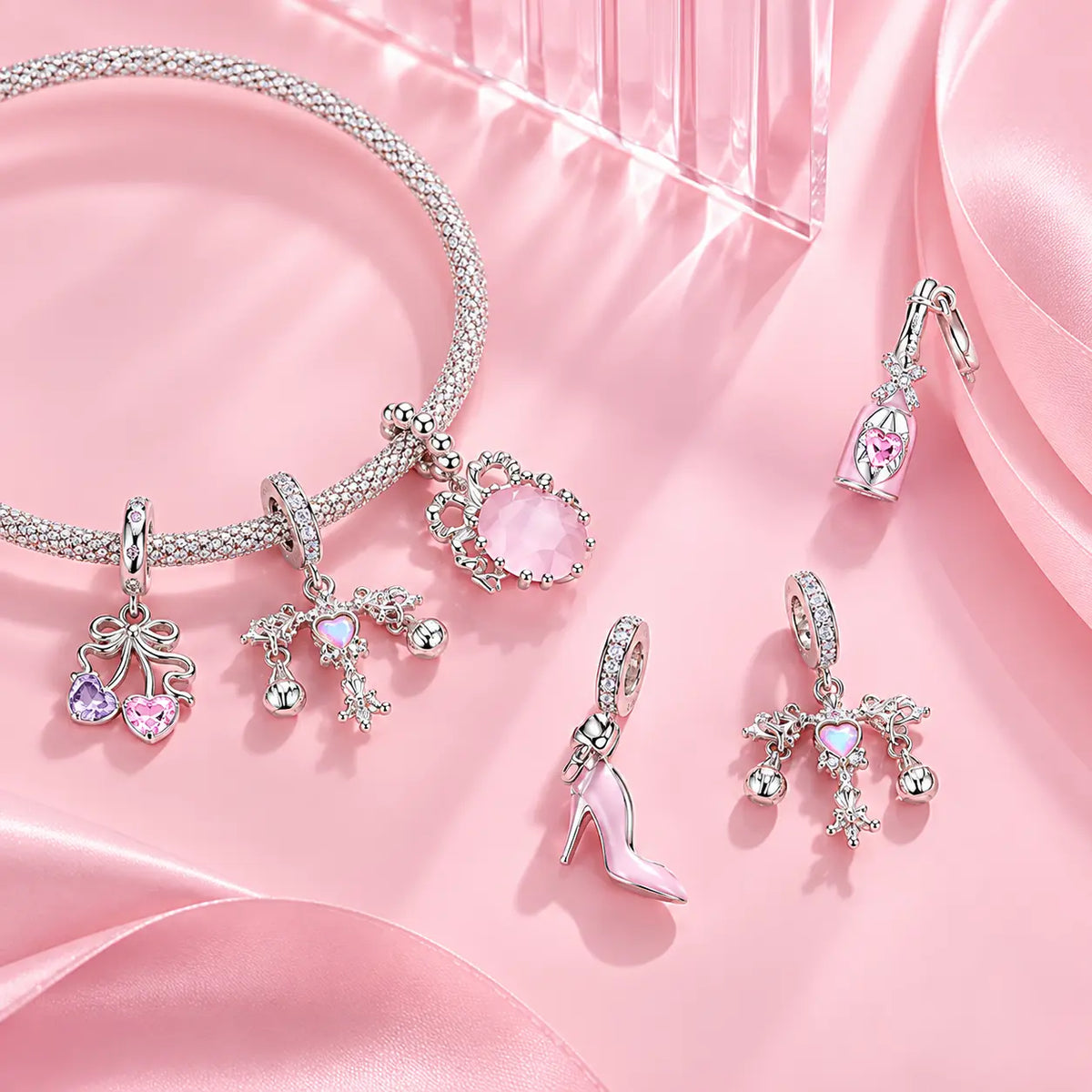 Blush Ballet Charms & Safety Chain - 925 Sterling Silver