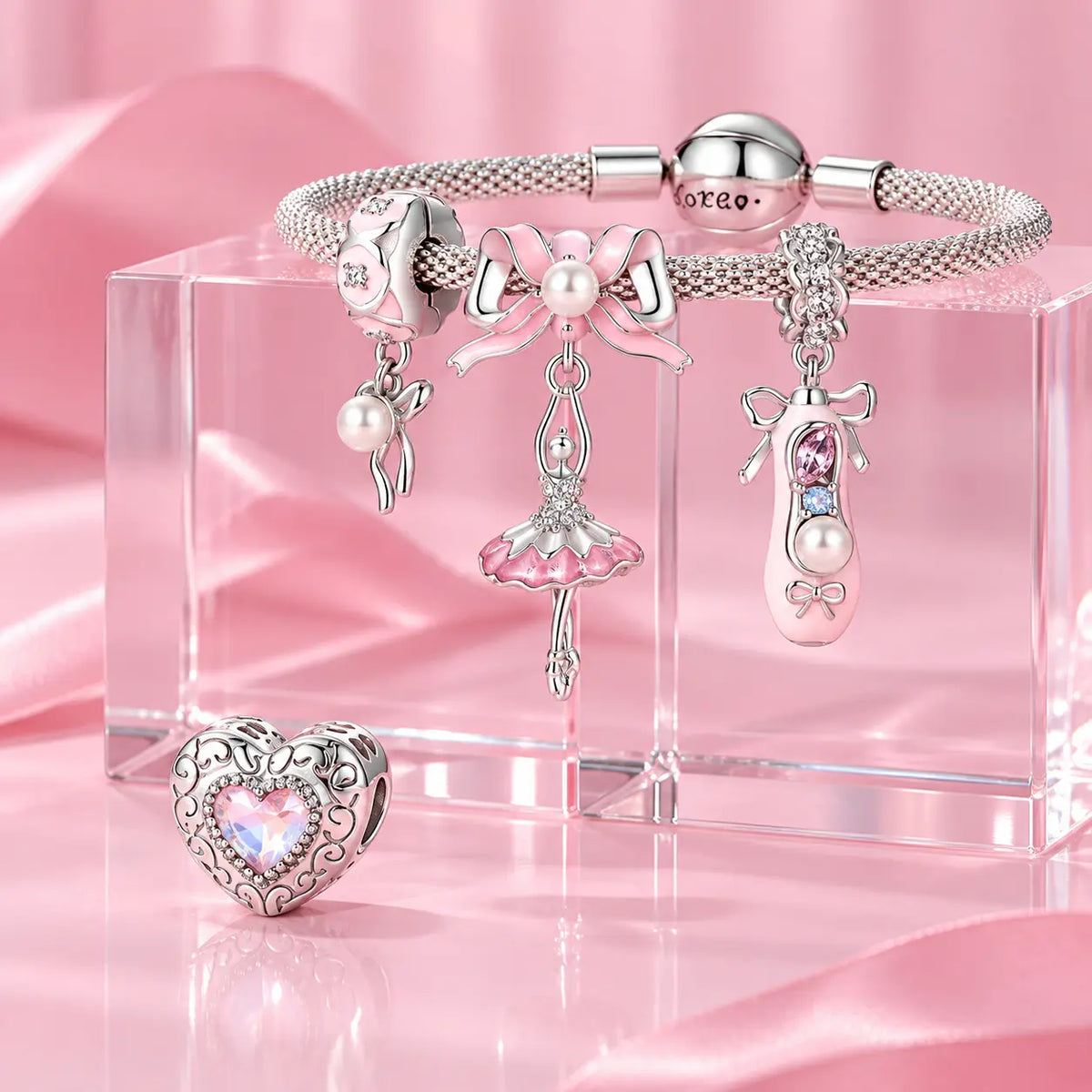 Blush Ballet Charms & Safety Chain - 925 Sterling Silver