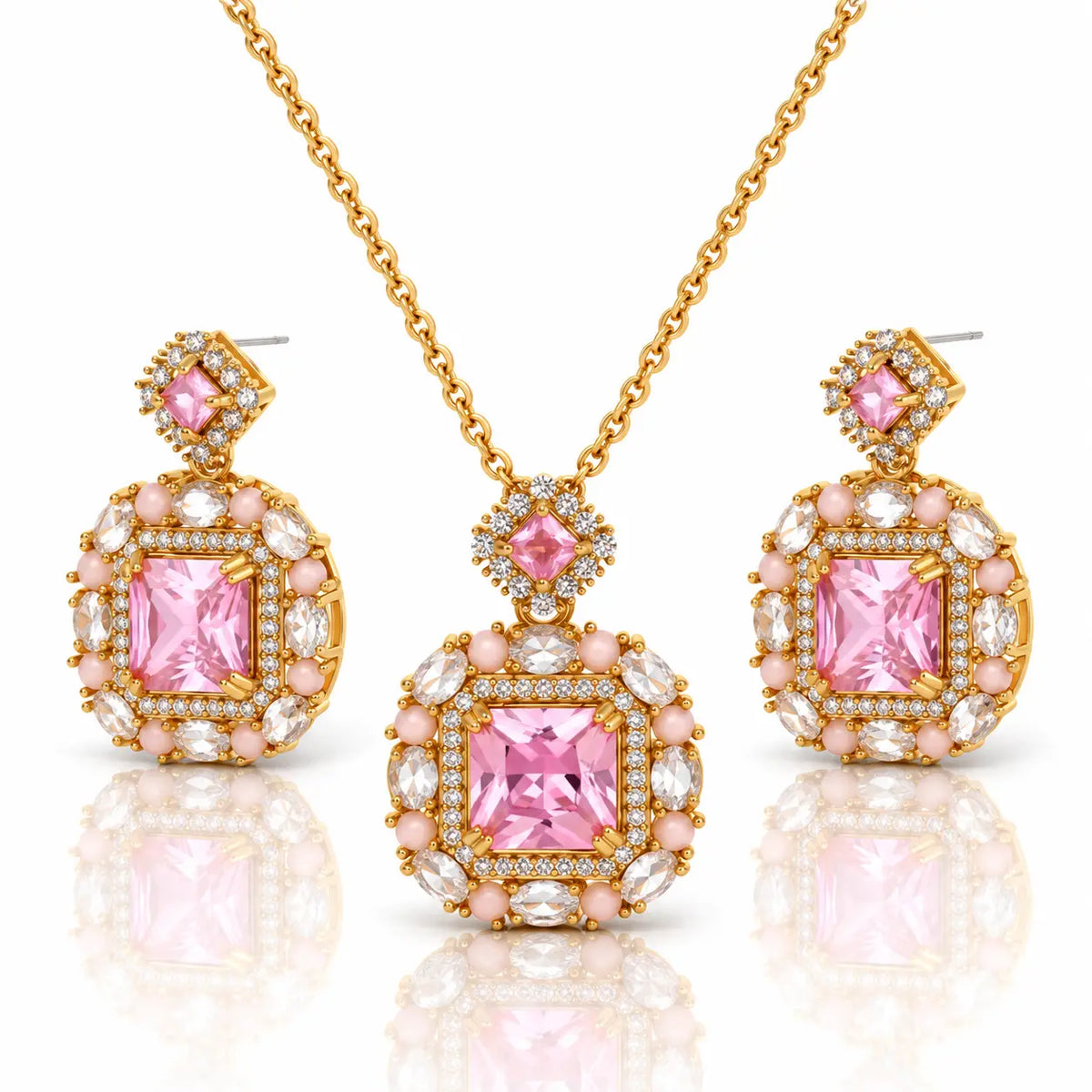 Blush Sovereign Zirconia Jewelry Set - 14K Gold Plated