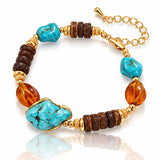 Bohemian Turquoise & Amber Bracelet - 18K Gold Plated