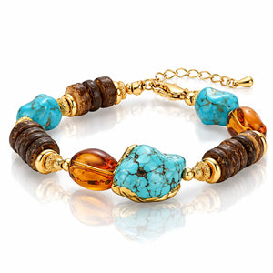 Bohemian Turquoise & Amber Bracelet - 18K Gold Plated