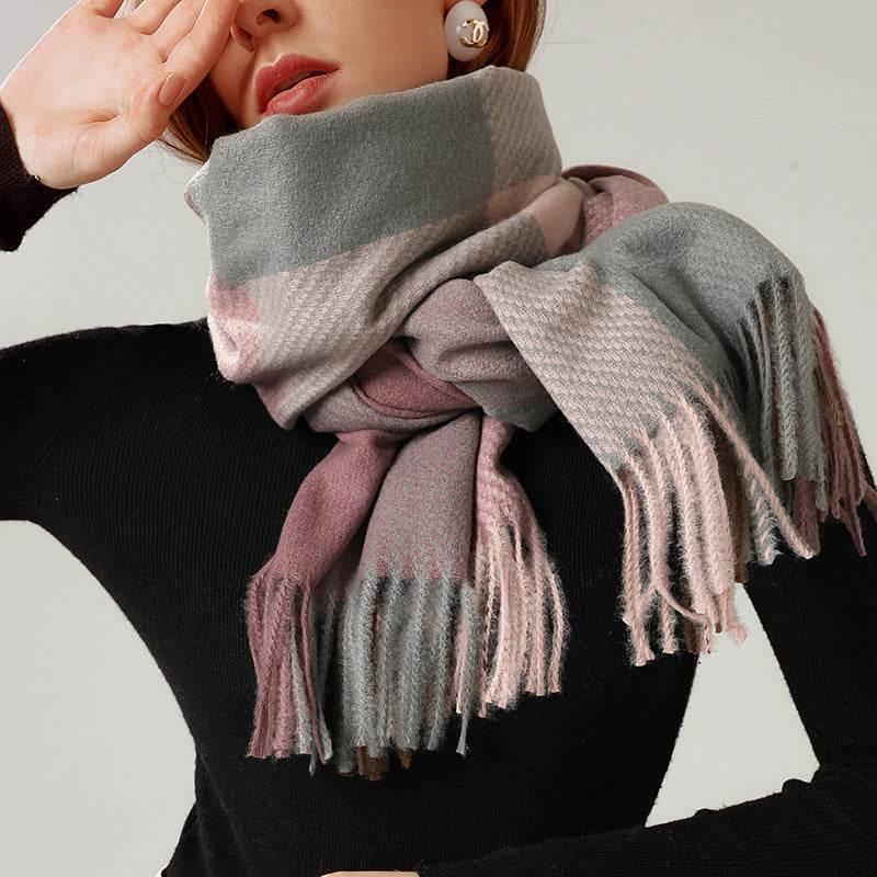 Brixton Plaid – Thickened Imitation Cashmere Scarf with Tassels - Jewellar