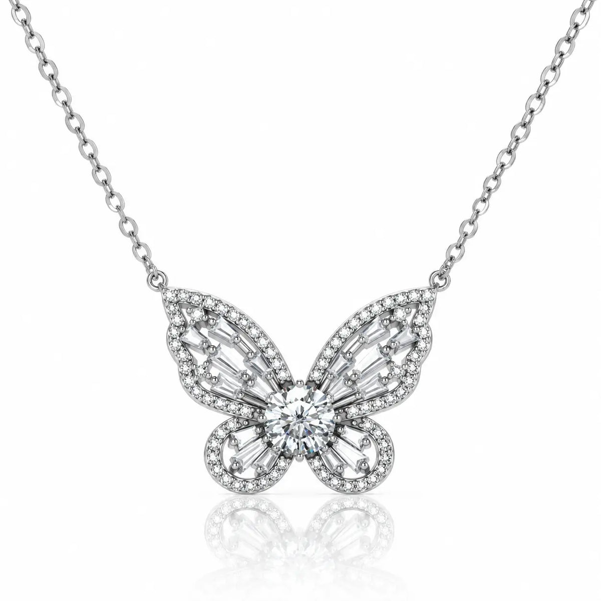 Butterfly Wings Moissanite Pendant Necklace - 925 Sterling Silver