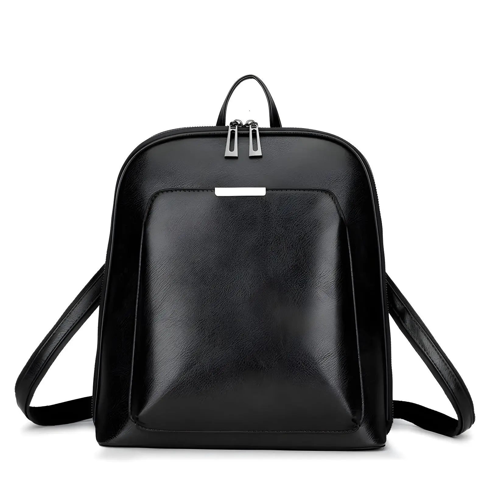 Casual Travel Leather Backpack in PU leather with zipper closure, available in Black and Brown, lightweight and spacious for daily essentials.