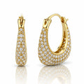 Gold hoop earrings with diamond accents on a white background
