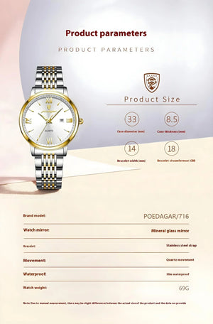 Celeste Slim – Waterproof Luminous Steel Watch - Jewellar