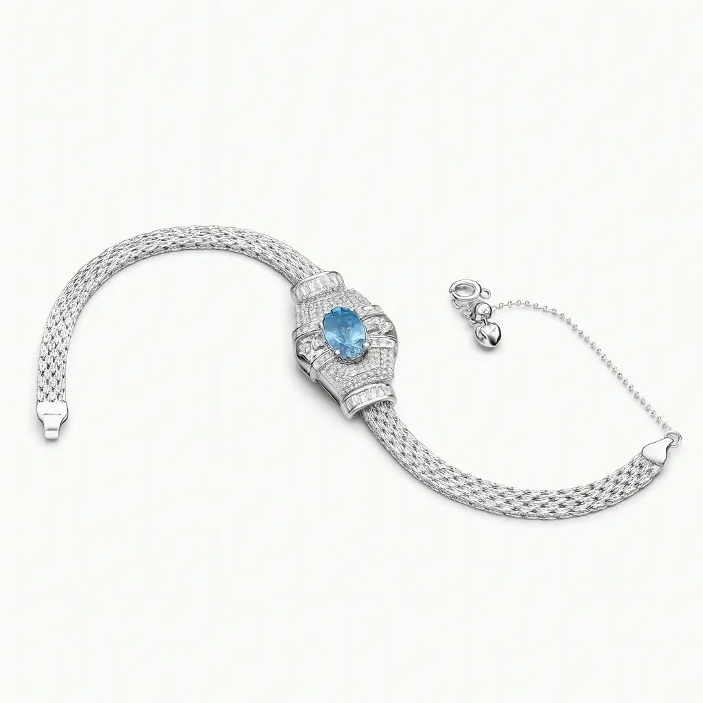 Celestia Sterling Silver Topaz Charm Bracelet with diamond-shaped design in 925 silver and topaz crystal inlay