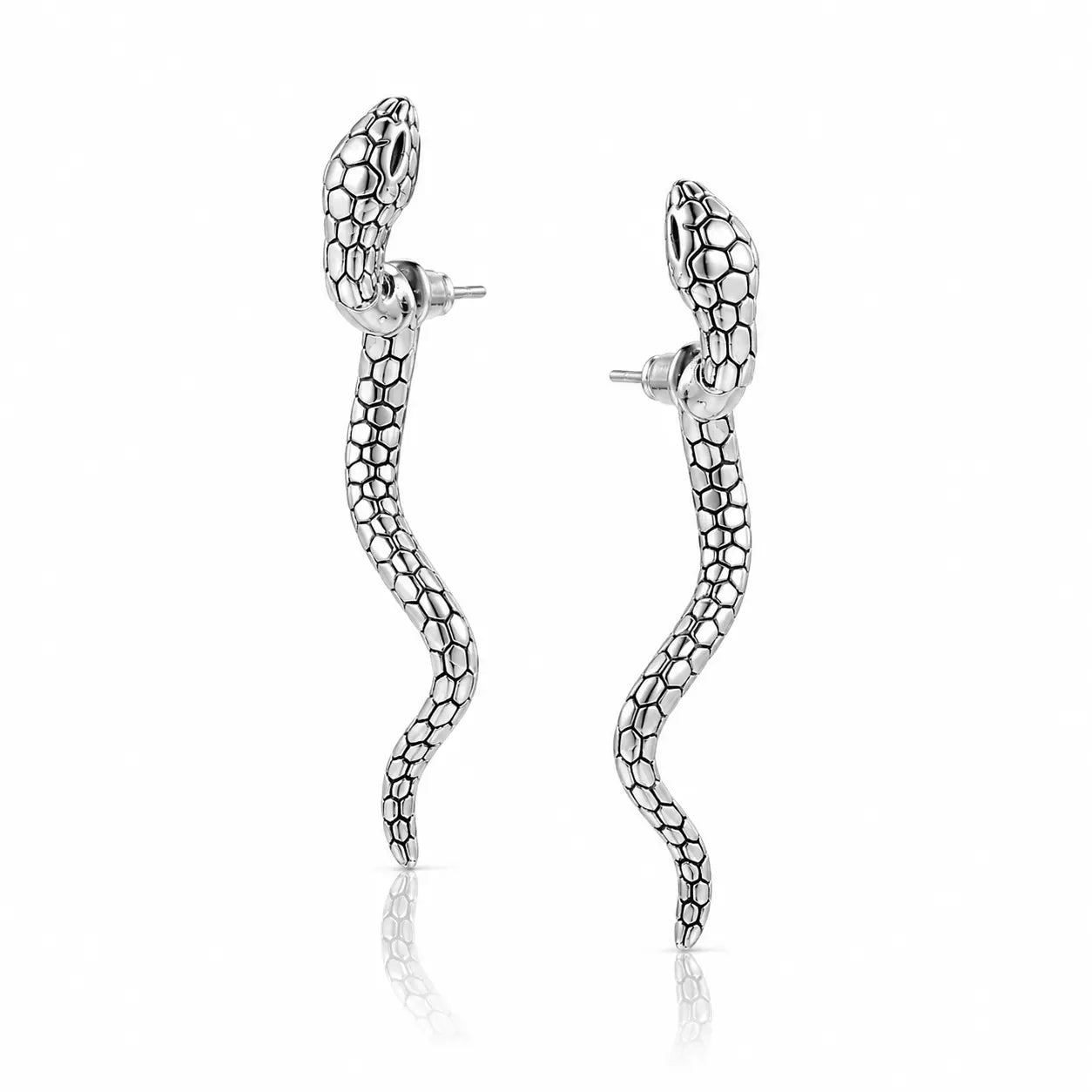 Serpent Spell Textured Drop Earrings - White Gold Plating