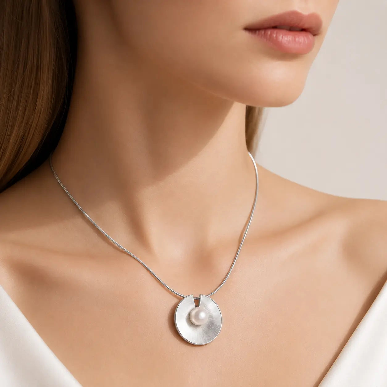 Disque Freshwater Pearl Disc Pendant Necklace in Sterling Silver