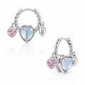 Étincelle Zirconia Heart Charm Hoop Earrings in White Gold Plating