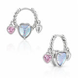 Étincelle Zirconia Heart Charm Hoop Earrings in White Gold Plating