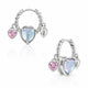 Étincelle Zirconia Heart Charm Hoop Earrings in White Gold Plating