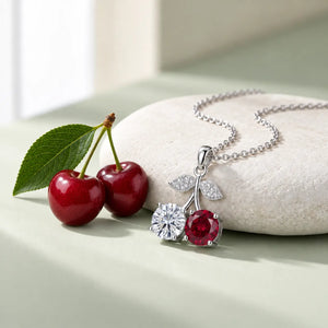 Cherry Duo Moissanite Pendant Necklace - 925 Sterling Silver