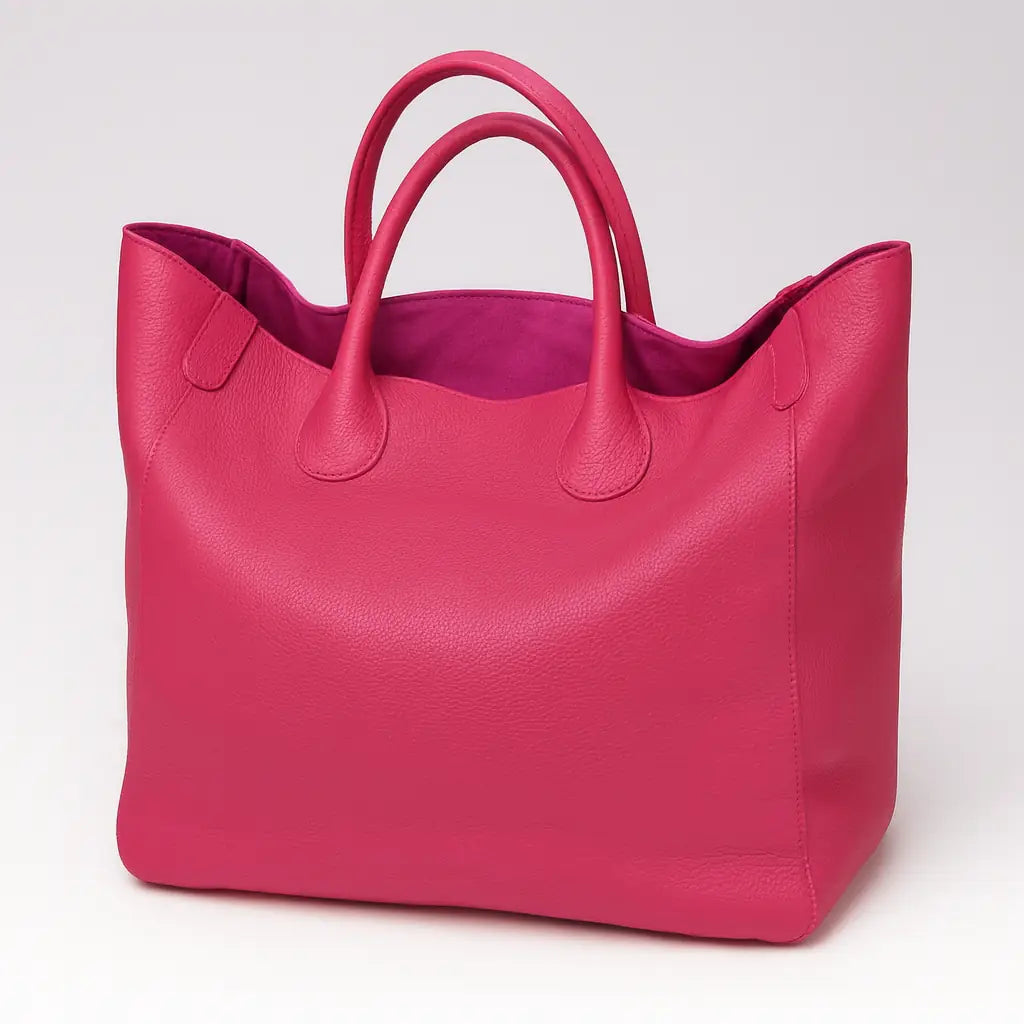 Black genuine leather super tote bag with large capacity, dual handles, and structured square shape – Chic Leather Super Tote.