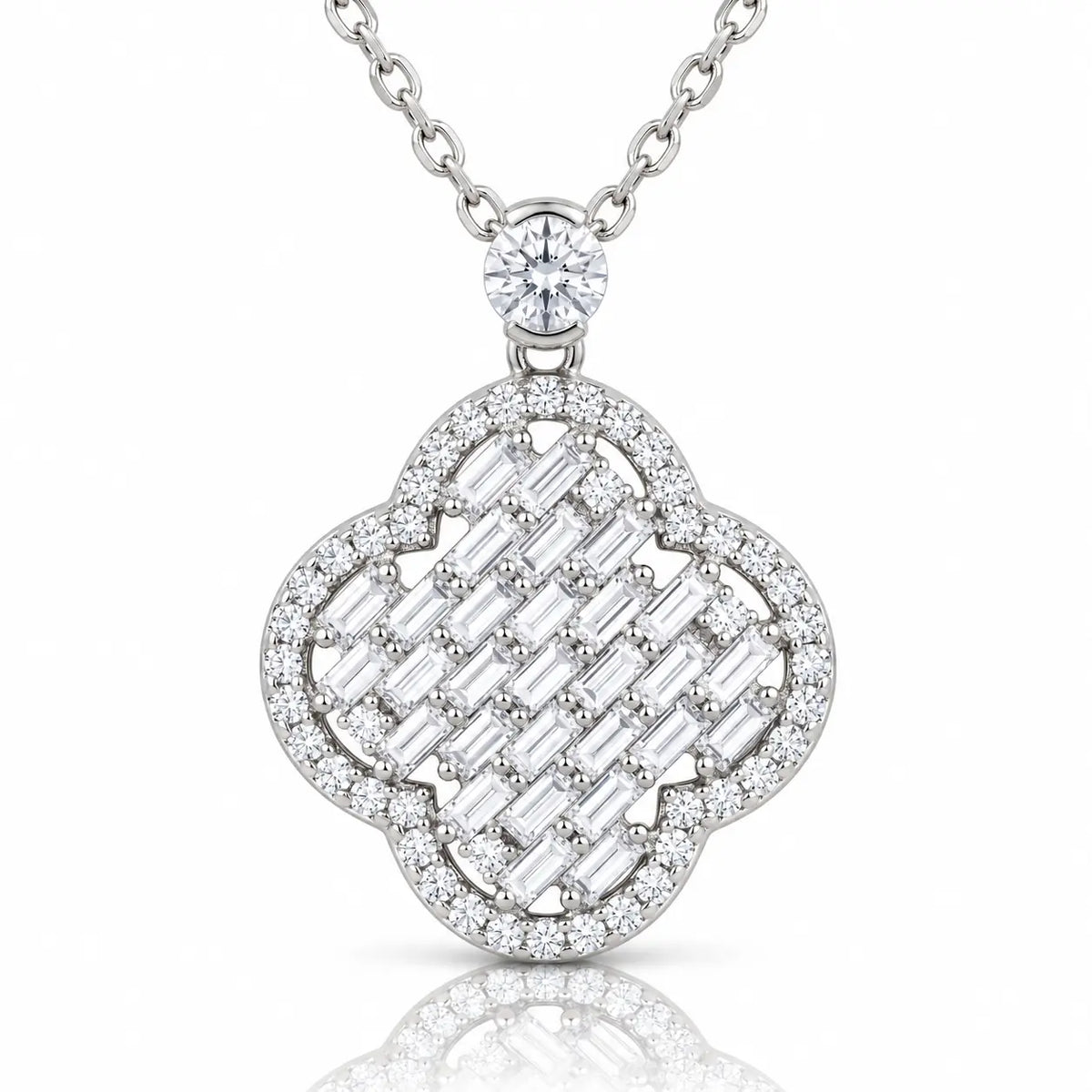 Clarisse Baguette Moissanite Clover Necklace - 925 Sterling Silver