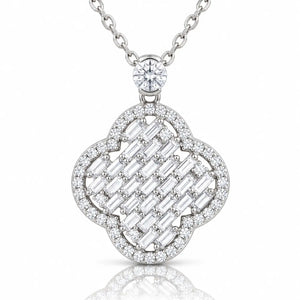 Clarisse Baguette Moissanite Clover Necklace - 925 Sterling Silver