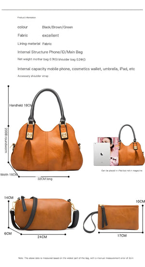 Classic 4-Piece Leather Handbag Set in brown – includes tote, shoulder bag, clutch, and wallet – by Jewellar