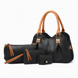 Classic 4-Piece Leather Handbag Set in brown – includes tote, shoulder bag, clutch, and wallet – by Jewellar
