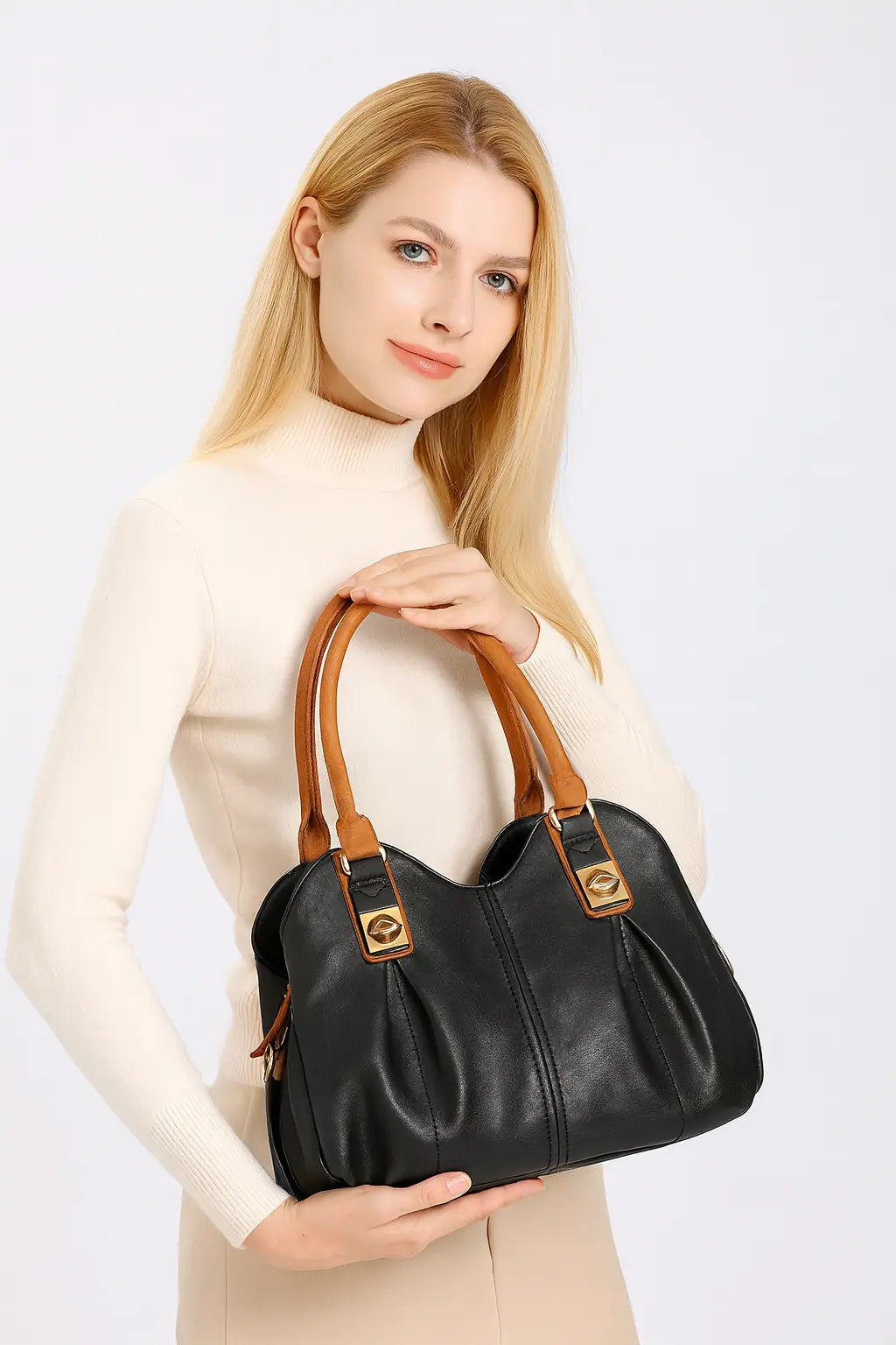 Classic 4-Piece Leather Handbag Set in brown – includes tote, shoulder bag, clutch, and wallet – by Jewellar