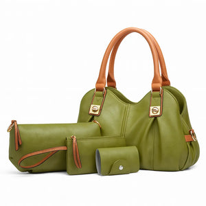Classic 4-Piece Leather Handbag Set in brown – includes tote, shoulder bag, clutch, and wallet – by Jewellar