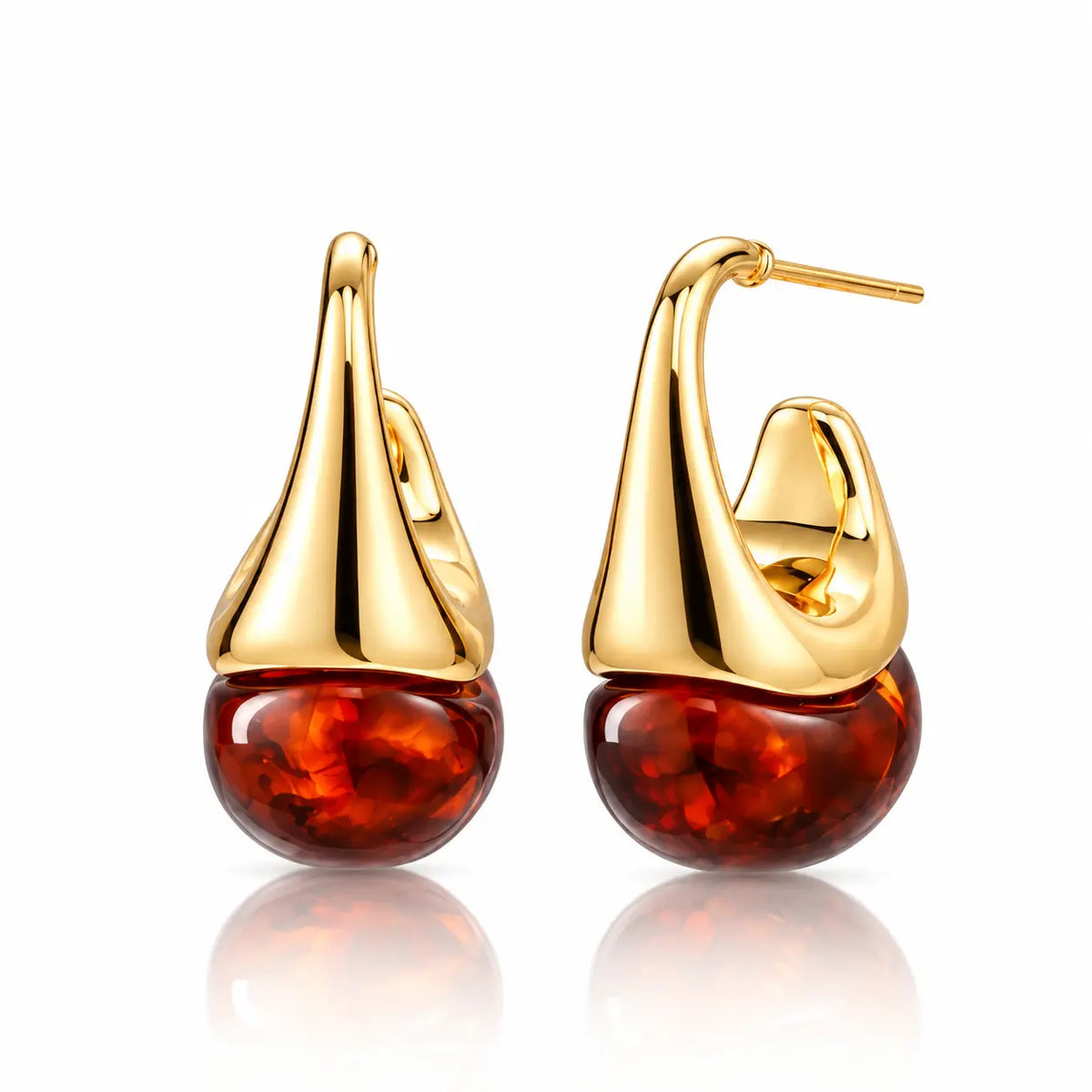 Cognac Resin Drop Earrings - 18K Gold Plated