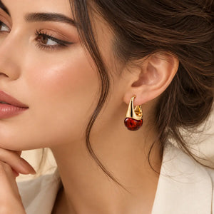 Cognac Resin Drop Earrings - 18K Gold Plated
